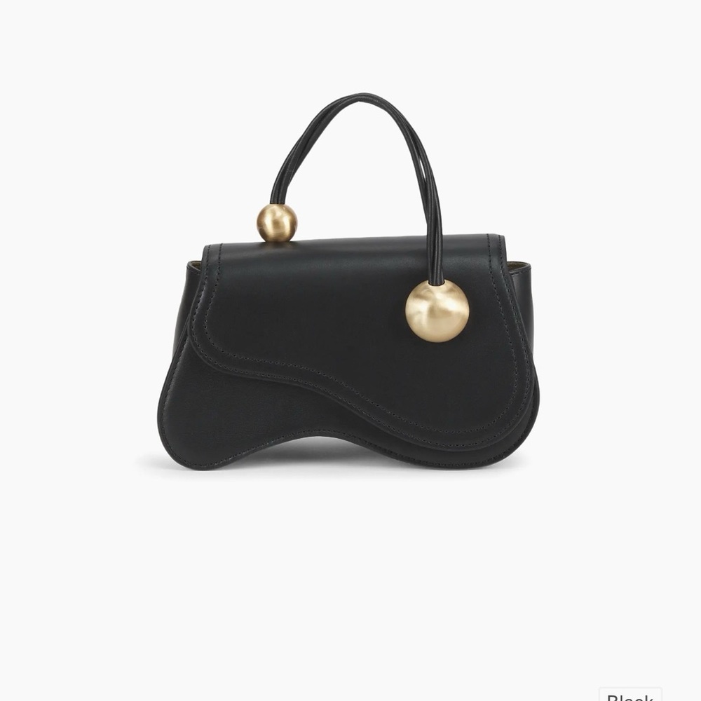 cult gaia Black Sculptural Top-Handle Crossbody with Gold Orbs